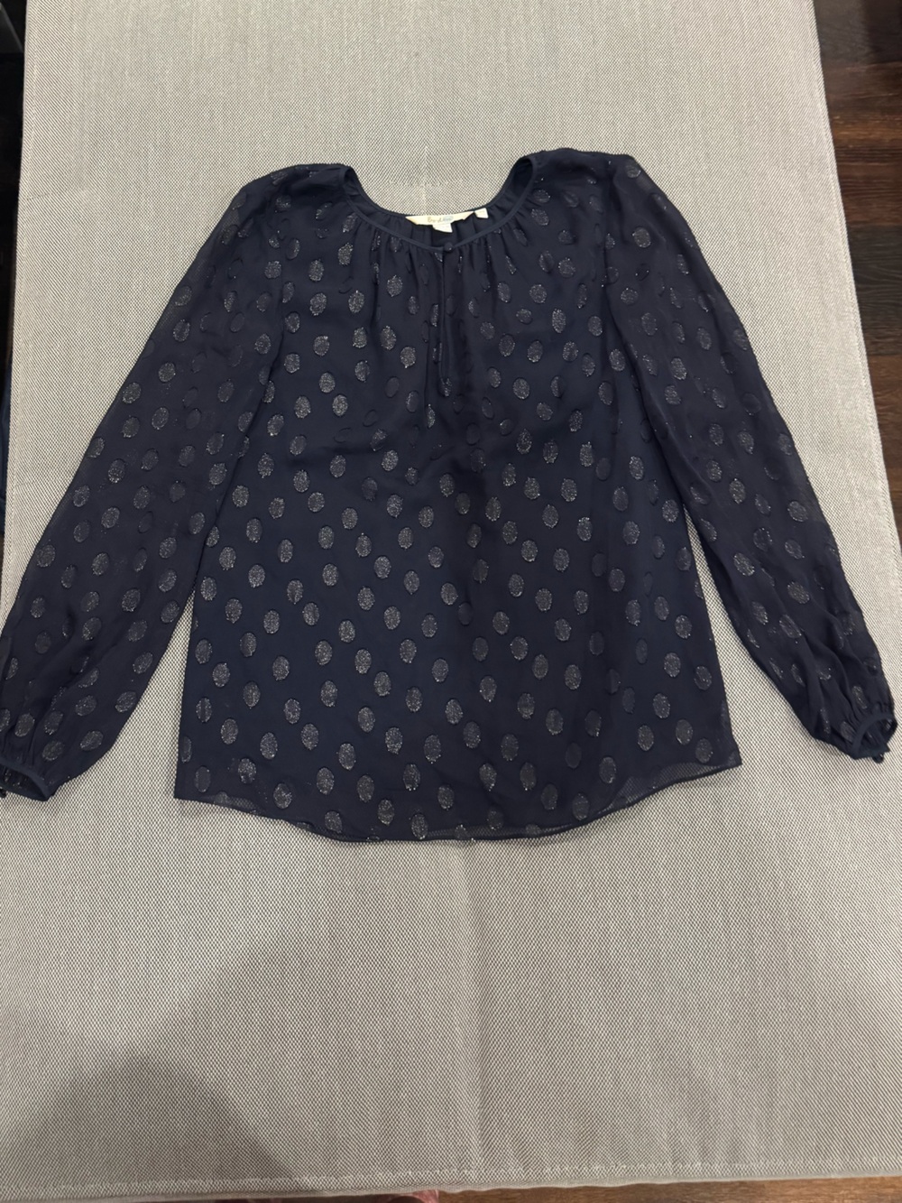 Boden Navy Metallic Dot Peasant Blouse